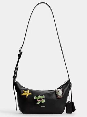 Coach X Brain Dead Mott Sling Bag 22 with Pins Black Natural Grain Leather NWT